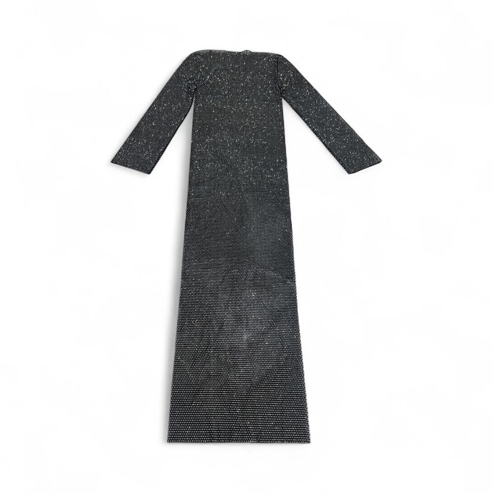 Mew Mew Sleeveless Rhinestone Mesh Maxi Dress | Sexy High Split Small
